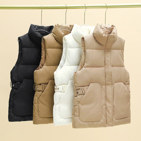 Steppweste Damen Gepolstert Stehkragen Gesteppt Jackenweste Schwarz Khaki Offwhite