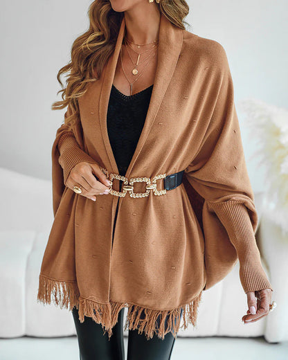 Damen Poncho Cardigan mit Fransen in Camel