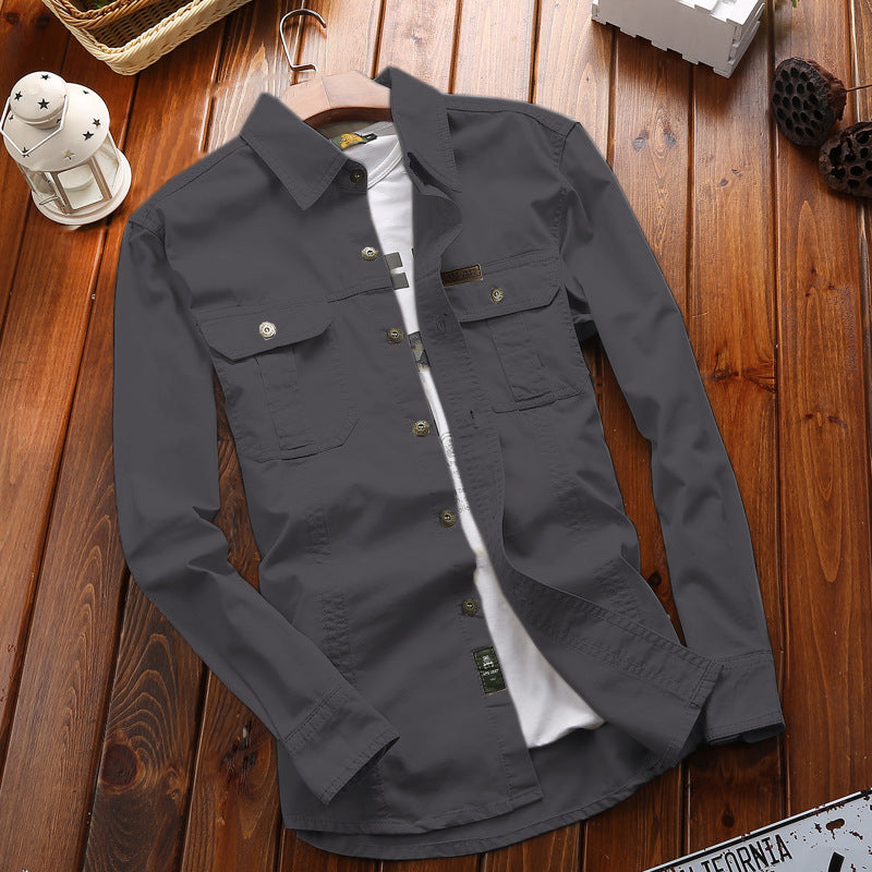 Herren Langarmhemd mit Brusttaschen & Button-Down Kragen