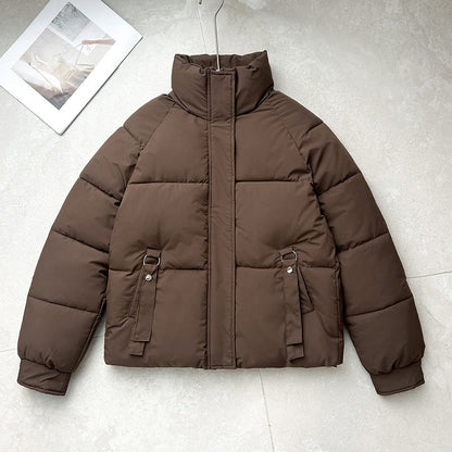 Gepolsterte Damen Winterjacke mit Stehkragen und seitlichen Zierriemen