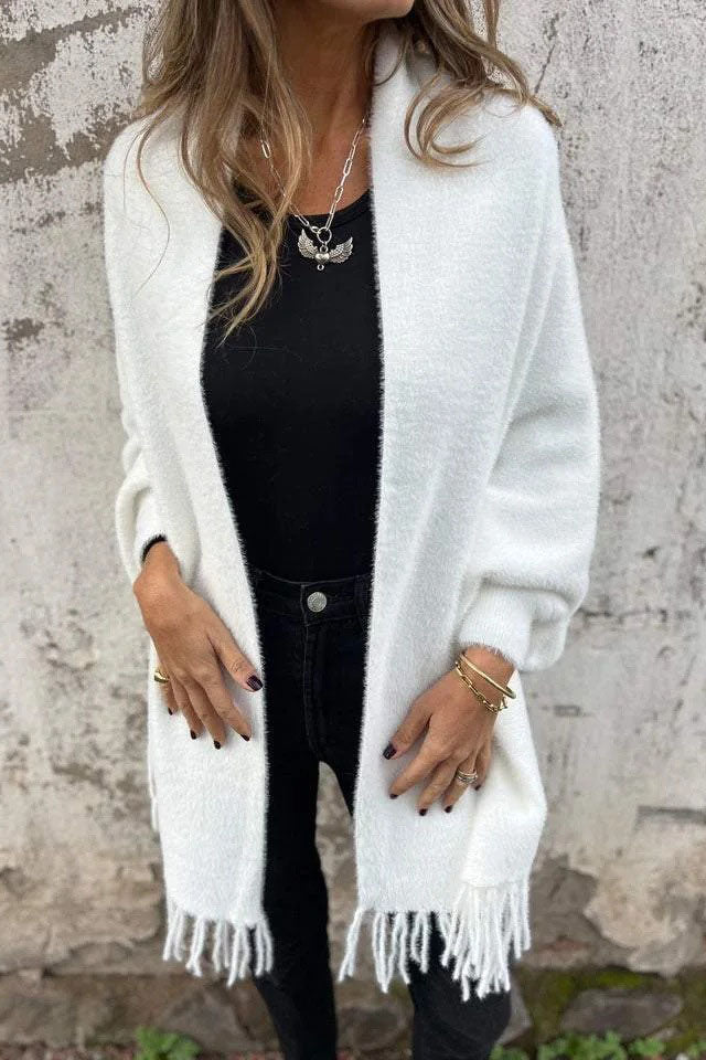 Damen Fransenschal Flauschiger Stola mit Ärmeln