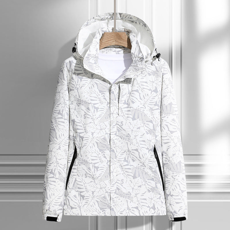 Leichte Outdoor Jacke mit Kapuze & Blattmuster Reißverschluss-Taschen für Damen & Herren