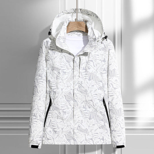 Leichte Outdoor Jacke mit Kapuze & Blattmuster Reißverschluss-Taschen für Damen & Herren