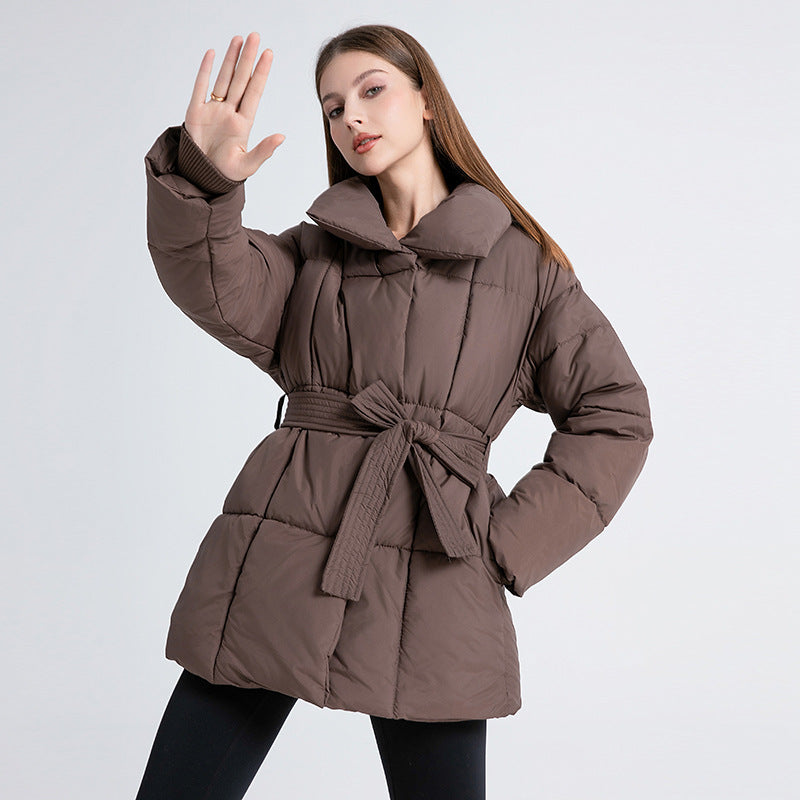 Damen Steppjacke mit hohem Kragen und Gürtel