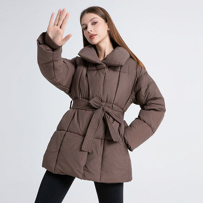 Damen Steppjacke mit hohem Kragen und Gürtel