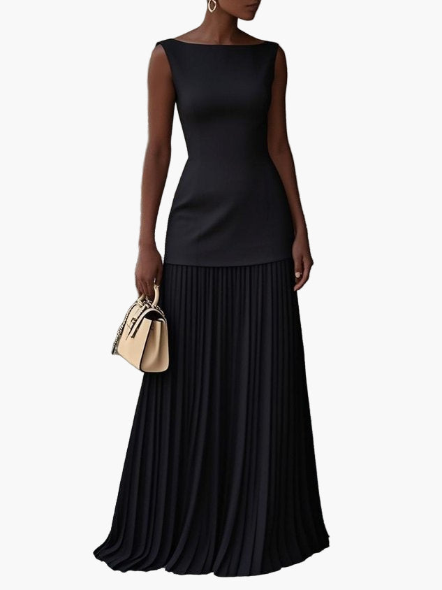 Damen Elegantes Maxikleid mit Plissee-Rock – Perfekt für festliche Anlässe und Hochzeiten