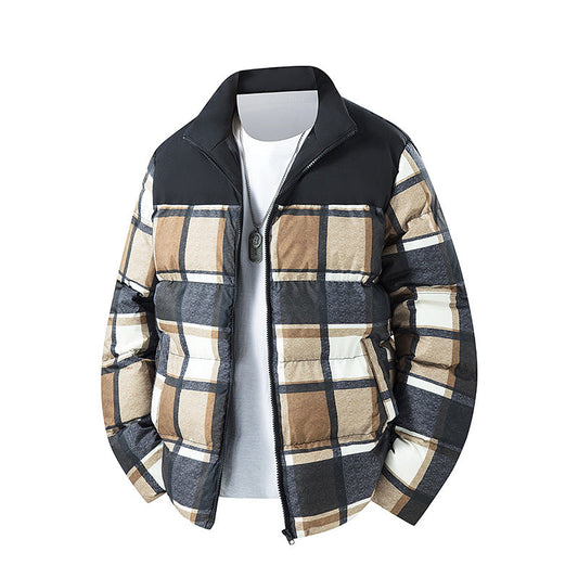Steppjacke Karo Kariert Hochkragen Winterjacke Herren Warm
