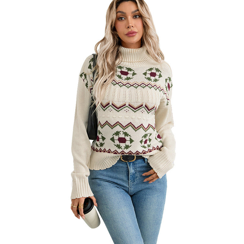 Damen Rollkragenpullover mit geometrischem Muster, Strickpullover