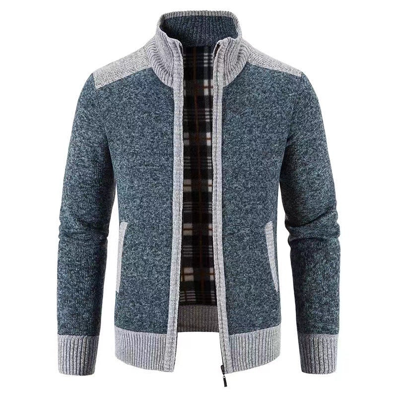 Herren Strickjacke Stehkragen mit Reißverschluss und Innenfutter