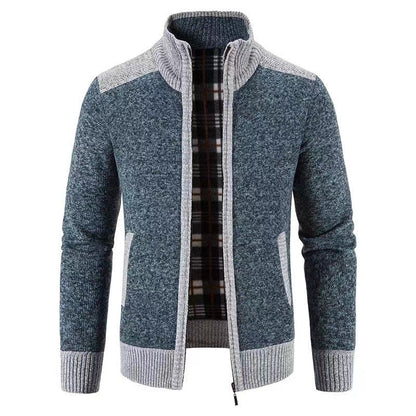 Herren Strickjacke Stehkragen mit Reißverschluss und Innenfutter