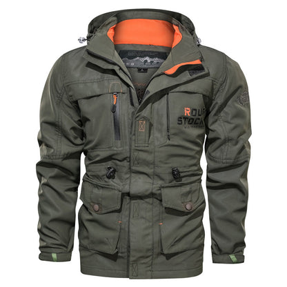 Herren Outdoor Jacke mit Kapuze & Reißverschluss, Multi-Taschen Design
