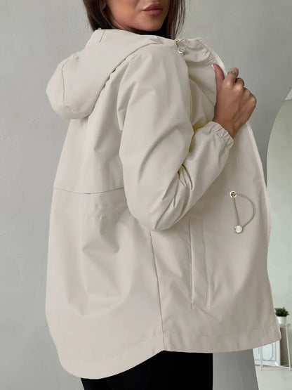 Damen Jacke mit Kapuze und Kordelzug in der Taille, Leichte Übergangsjacke