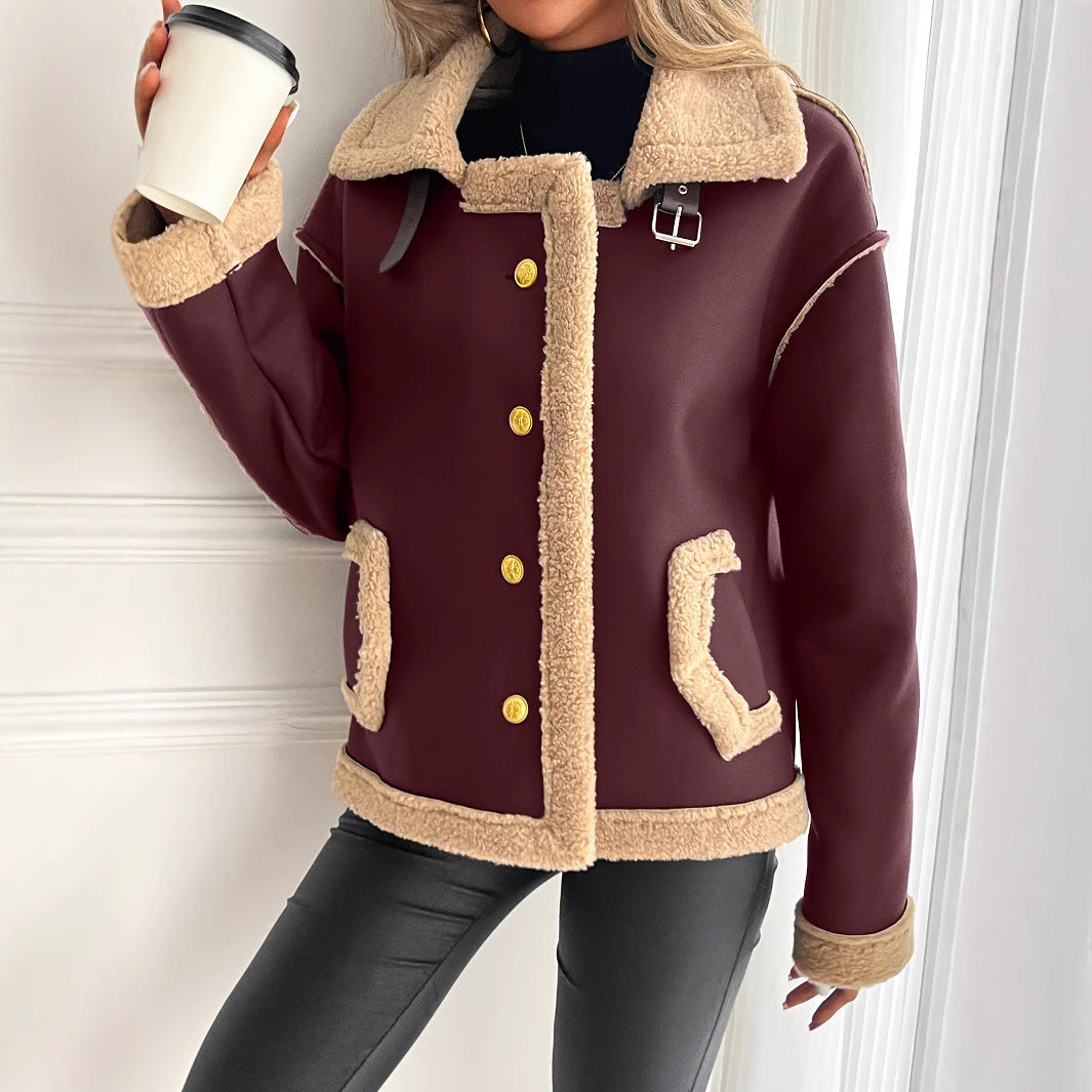 Damen Kurzjacke mit Teddyfutter, Kunstleder-Optik, Braun/Beige