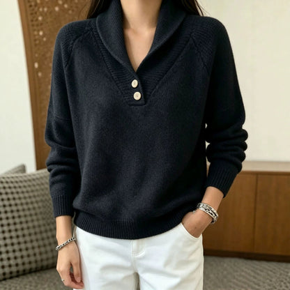 Damen Schalkragen Pullover mit Knöpfen - Weiches Strickoberteil