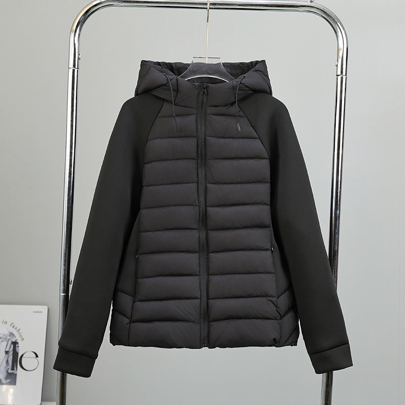 Damen Steppjacke mit Kapuze und Ärmeln aus weichem Material