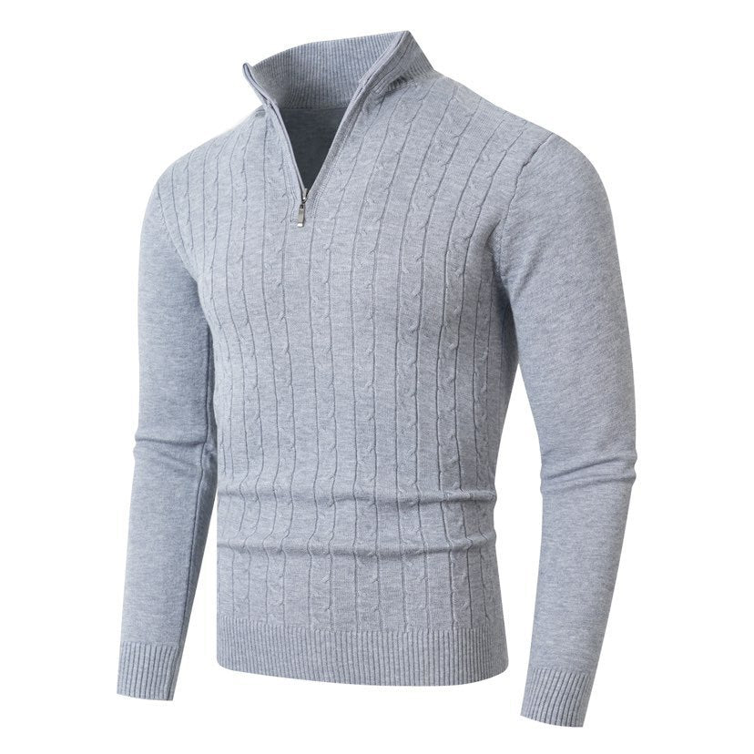 Herren Zopfmuster Rollkragenpullover mit Reißverschluss, Langarm