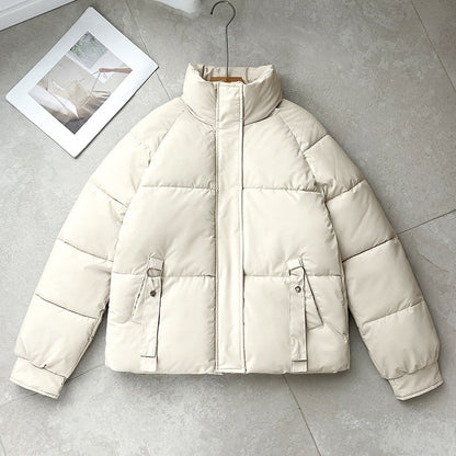 Gepolsterte Damen Winterjacke mit Stehkragen und seitlichen Zierriemen