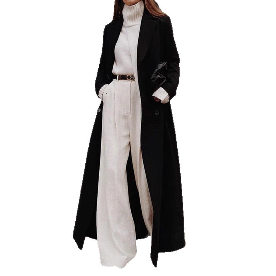 Eleganter Damen Langer Mantel mit Reverskragen und Knopfverschluss