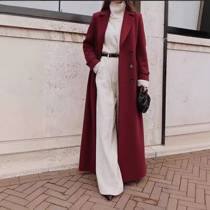 Eleganter Damen Langer Mantel mit Reverskragen und Knopfverschluss