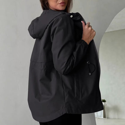 Damen Jacke mit Kapuze und Kordelzug in der Taille, Leichte Übergangsjacke