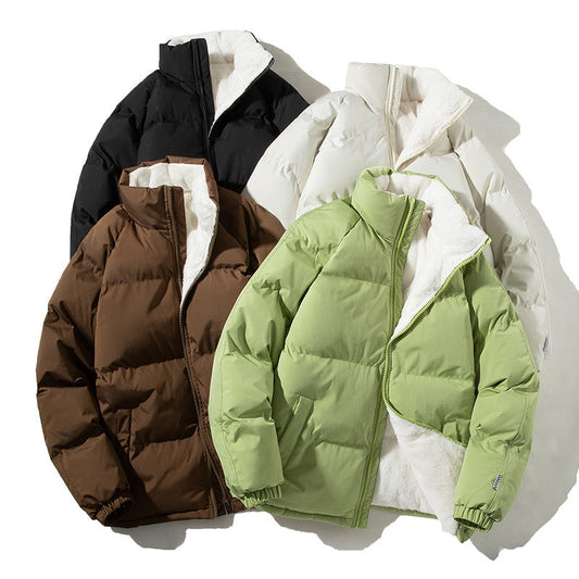 Unisex Wende Stehkragen Pufferjacke mit Teddyfutter - Grün, Schwarz, Rosa, Braun, Creme