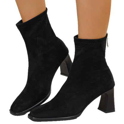 Damen Stiefelette mit Blockabsatz, Reißverschluss und eckiger Spitze