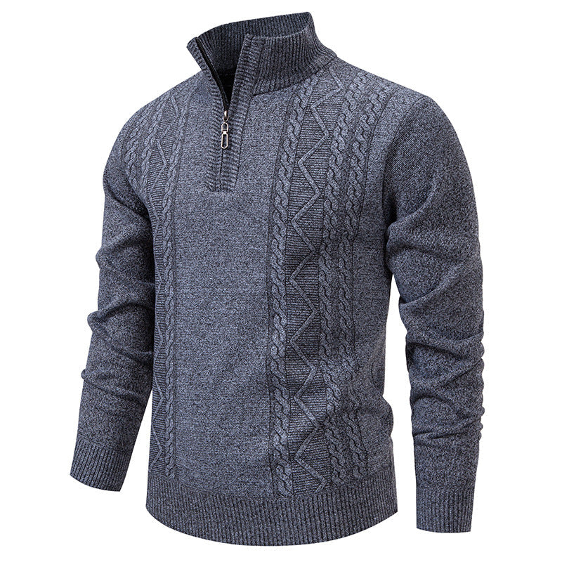 Herren Strickpullover Stehkragen Zopfmuster Reißverschluss