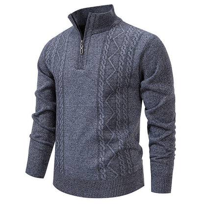 Herren Strickpullover Stehkragen Zopfmuster Reißverschluss