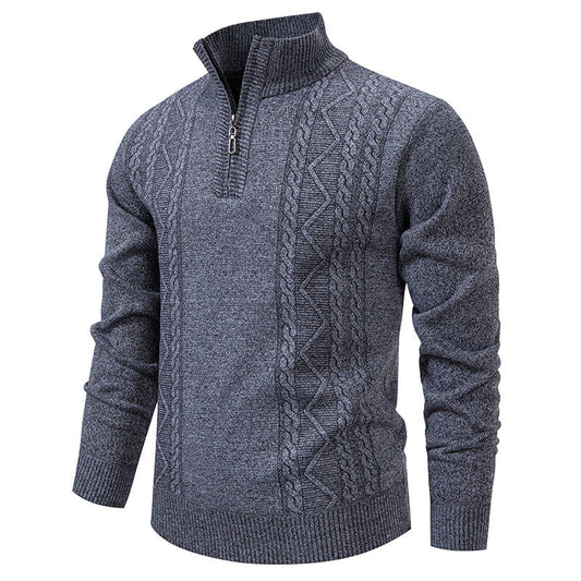 Herren Strickpullover Stehkragen Zopfmuster Reißverschluss