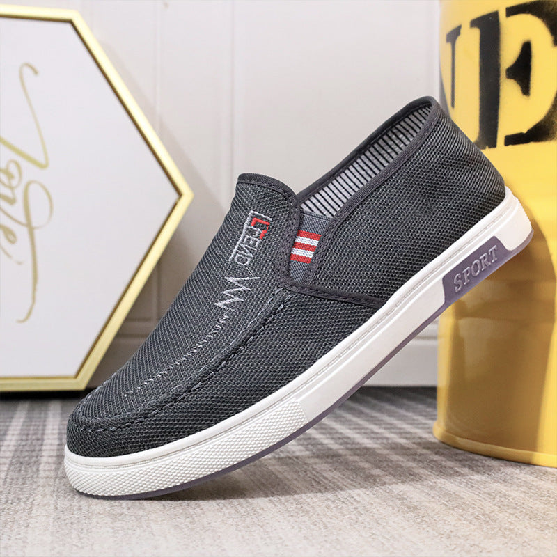 Herren Slip-On Canvas Slipper mit weißer Sohle und Ziernaht