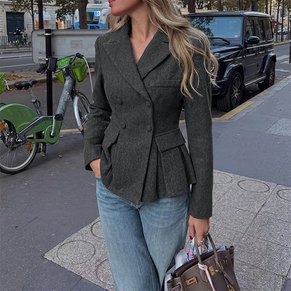 Damen Kurzblazer Zweireiher Dunkelgrau mit Schößchen