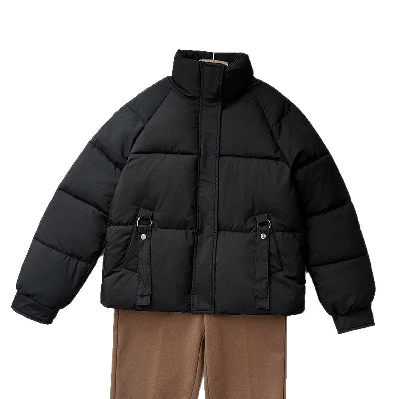 Gepolsterte Damen Winterjacke mit Stehkragen und seitlichen Zierriemen