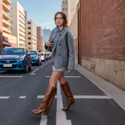 Kurze Damen Doppelreiher Jacke mit Stehkragen
