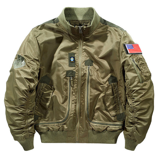 Unisex Bomberjacke mit Reißverschlüssen & Patches, Stehkragen