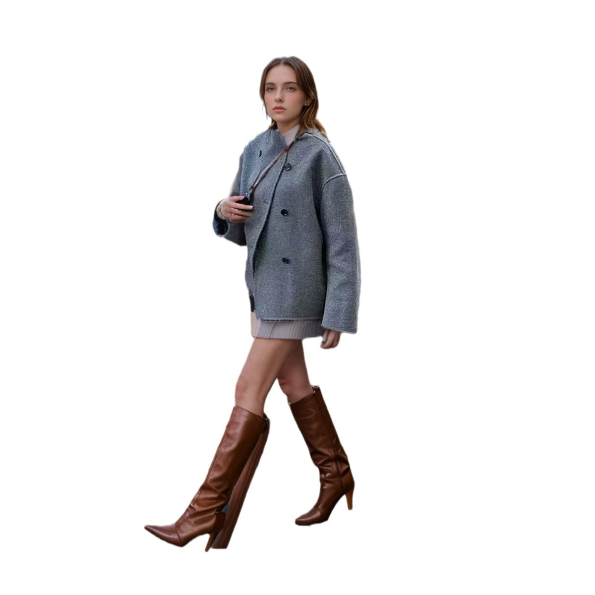 Kurze Damen Doppelreiher Jacke mit Stehkragen