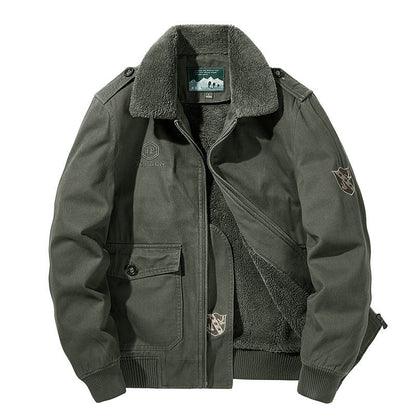 Herren Winterjacke Bomberjacke mit Teddyfutter Olivgrün