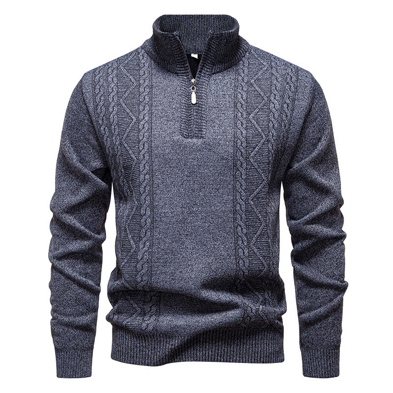 Herren Strickpullover Stehkragen Zopfmuster Reißverschluss