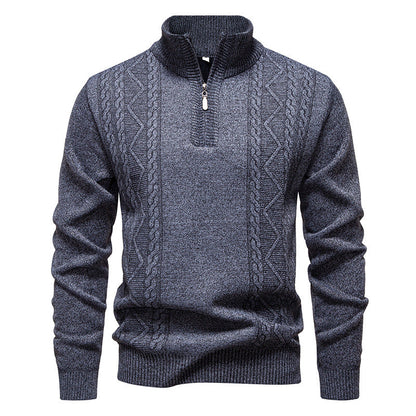 Herren Strickpullover Stehkragen Zopfmuster Reißverschluss