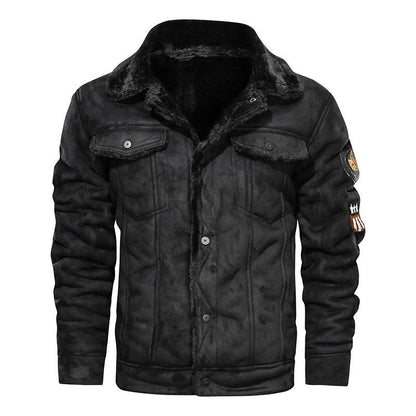 Herren Winterjacke im Pilotenstil mit Teddyfutter und Patches