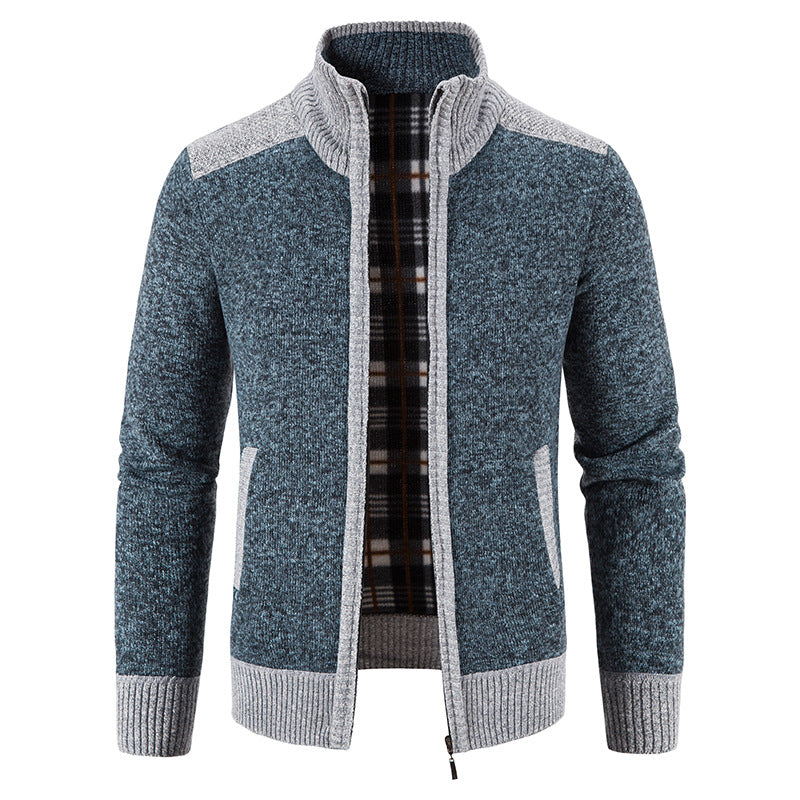 Herren Strickjacke Stehkragen mit Reißverschluss und Innenfutter