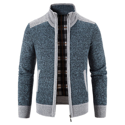 Herren Strickjacke Stehkragen mit Reißverschluss und Innenfutter