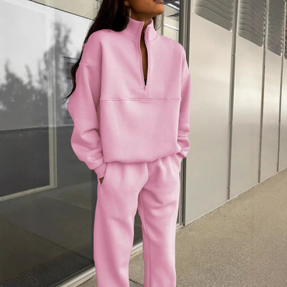 Damen Loungewear Set mit Halb-Reißverschluss Pullover & Jogginghose