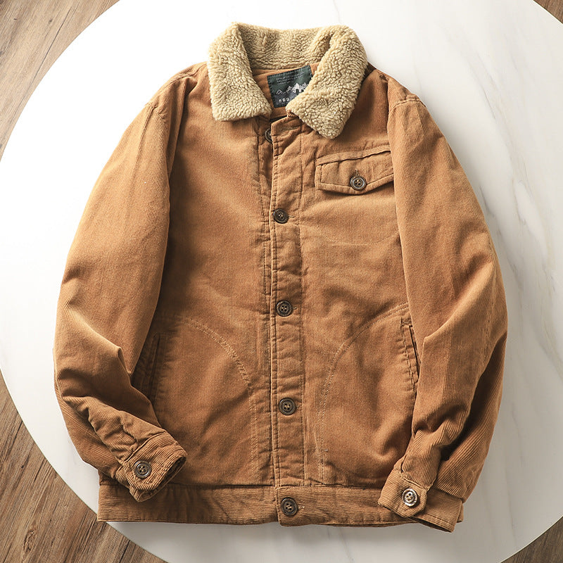 Herren Kordjacke mit Teddyfutter und Kragen, Herbst Winter Jacke
