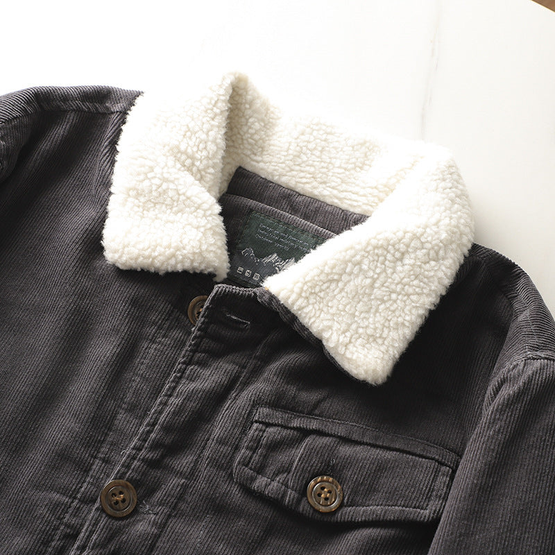 Herren Kordjacke mit Teddyfutter und Kragen, Herbst Winter Jacke