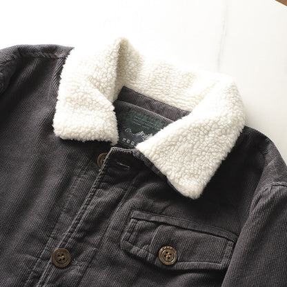 Herren Kordjacke mit Teddyfutter und Kragen, Herbst Winter Jacke