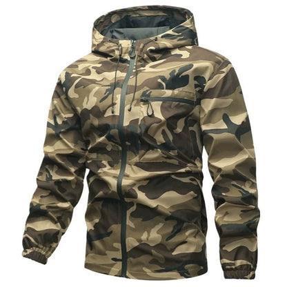 Tarnmuster Outdoor Jacke Herren, Kapuzenjacke mit Reißverschlüssen, Camouflage
