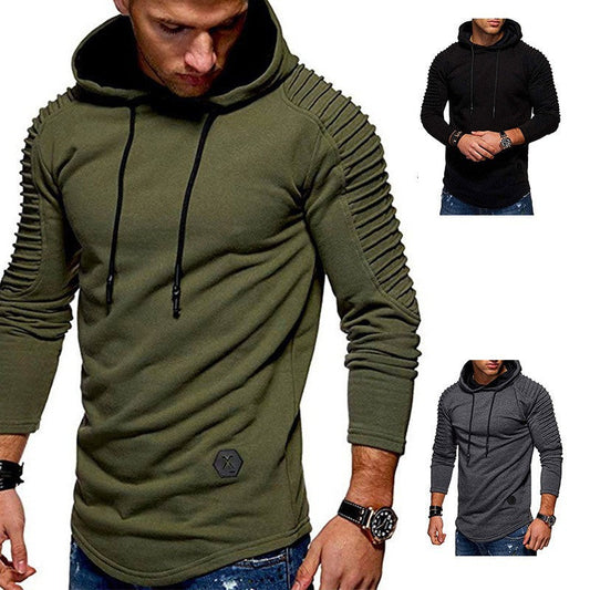 Herren Kapuzenpullover mit strukturierter Ärmelpartie und abgerundetem Saum