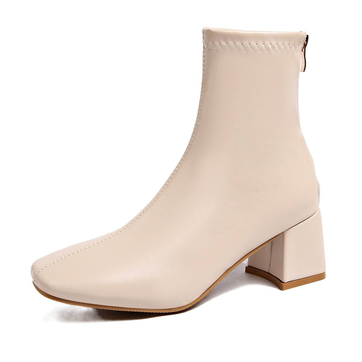 Damen Stiefelette mit Blockabsatz, elastischem Schaft und Reißverschluss