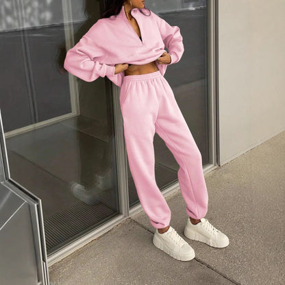 Damen Loungewear Set mit Halb-Reißverschluss Pullover & Jogginghose