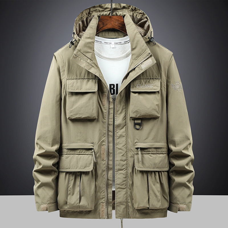 Herren Outdoor Jacke mit Kapuze & vielen Taschen, leichte Übergangsjacke